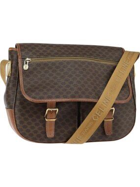 CELINE Macadam Canvas Shoulder Bag PVC Leather Brown Gold
